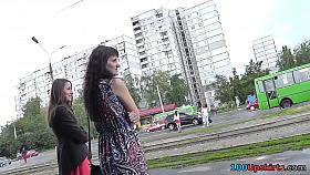 Two girlfriends caught in the outdoor and bus upskirts