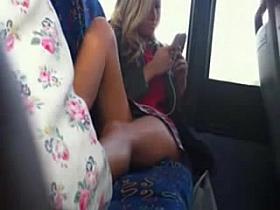 Schoolgirl upskirt on bus