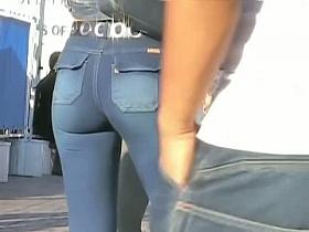 Extremely tight ass with shiny attention seeking belt voyeur video