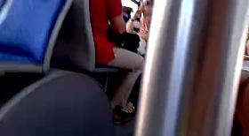 On the bus, white dress and white panties