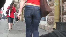 Tight street jeans blonde gets followed by a voyeur