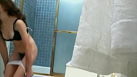 Voyeur naked dark haired amateur in the shower cabin 205
