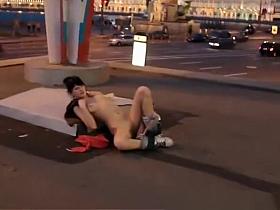 Exhibitionist girl naked in the street