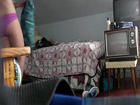 Hidden cam in girls bedroom catches her naked