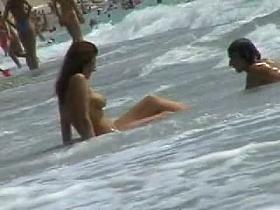 Nudity beach voyeur video of hot two brunettes by the sea