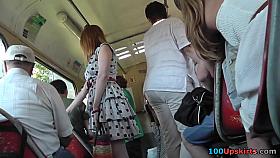 Candid upskirts of the amateur girl in polka dot dress