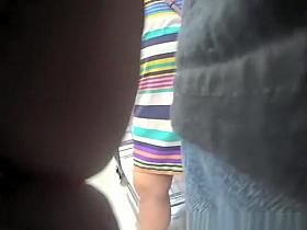 Woman shopping at the local supermarket upskirt