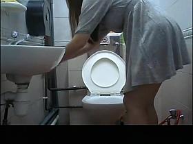 Hidden bathroom camera catches asian teen pissing