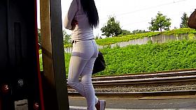 Candid - Sexy Babe In Tight White Jeans With Great Ass