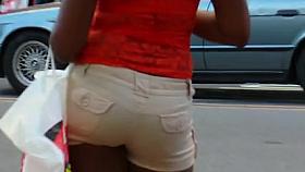 Candid ebony milf in tight booty shorts s of NYC