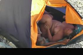 Chubby mature fucked inside tent
