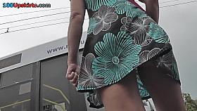 Skinny ass chick in sexy a-line skirt in upskirt vid