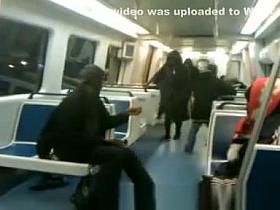 Drunk lady pees in subway car