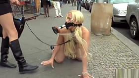 Naked blonde made cleaning streets