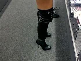 french girlvoyeur shopping miniskirt & overknee corset boots