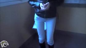 Girlfriend pees in her jeans in the stairwell