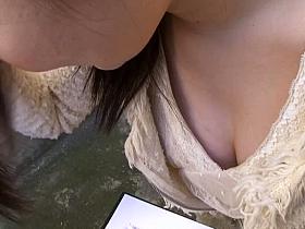 Down blouse clips present a cute Asian teen with perky tits.