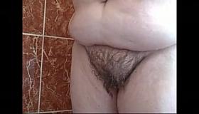 my bbw wife showering her bbw body, hairy pussy big tits