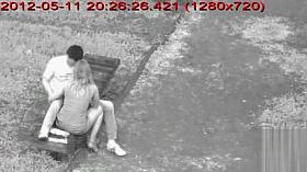 Blonde amateur girl gives her horny guy a nice handjob in the park