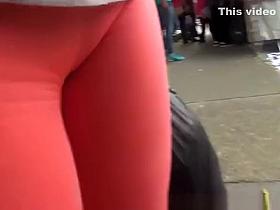 Chick in red leggings great cameltoe