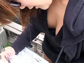 Asian redheat with nice round tits downblouse