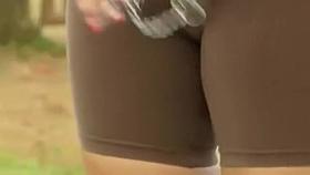 Sexy shorts cameltoe in the park was voyeured on cam