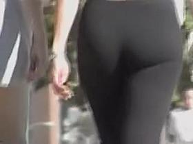 Big booty in black pants providing candid street show 07zze