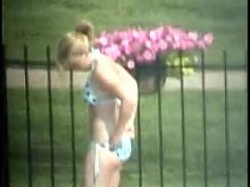 Voyeur shot of yough HS girl by the pool