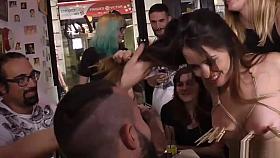 Euro babe takes facials in public bar
