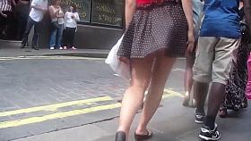 Short skirt on a windy day - SPECTACULAR !
