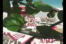 Various females on the beach tanning in a porno compilation