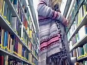 Naughty Blonde Girl Exposes Naked in a Library