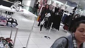Upskirt black tights & heels out shopping (with face)