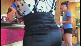 candid pefect bubble butt in satin pencil skirt