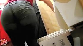 Cleaning woman pisses and wipes her vagina