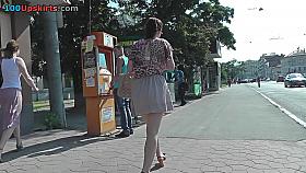 Upskirt porn with a flabby ass gal in a public place