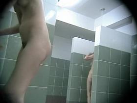 Big belly amateur with sexy pussy in the public shower