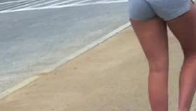 Bubble butt teen with grey shorts picks wedgie