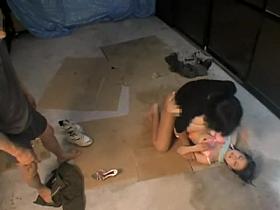 Sexy asian slut is humped very hard by two hard peters