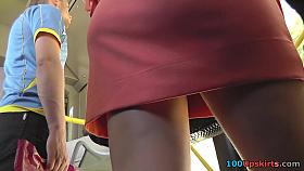 Woman in strict and sexy outfit gets upskirted