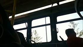 Showing my bulge on the bus - Bulto erecto en el Bus