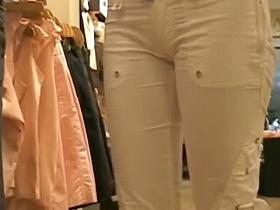Sweet fucking babe is walking in white pants showing her ass