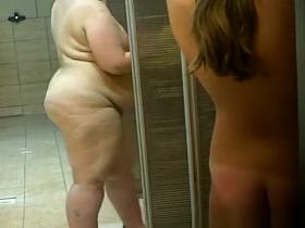 Big fat ass chubby woman spied in shower room
