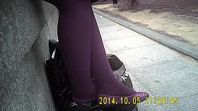 Waiting girl in black opaque tights