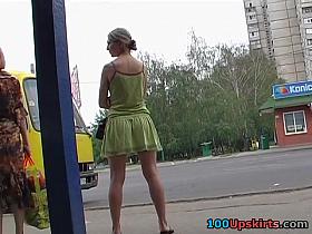 Bewitching golden-haired's palatable ass up petticoat