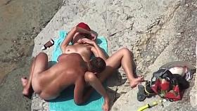 Couple beach play voyeur