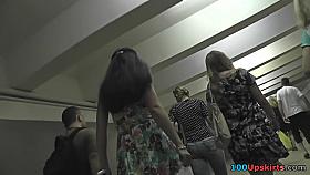 Thong upskirt footage of a chick wearing hot mini skirt