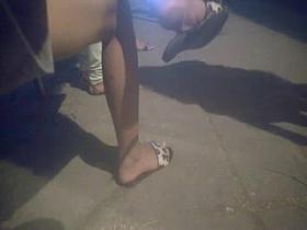Candid feet on bus stop - brazilian - faceshot