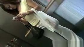 Cute asian girl in white sweatpants